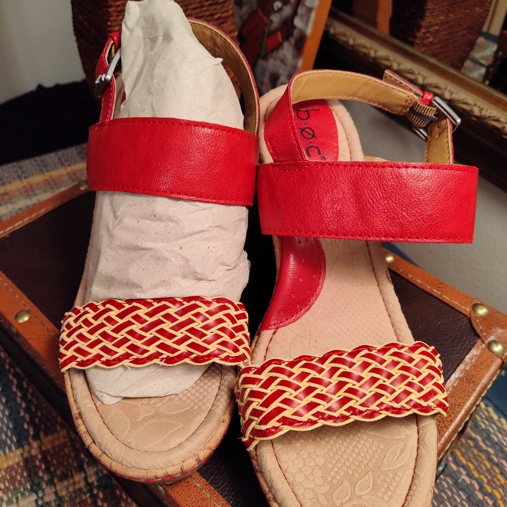b.o.c. Red and Tan Wedges